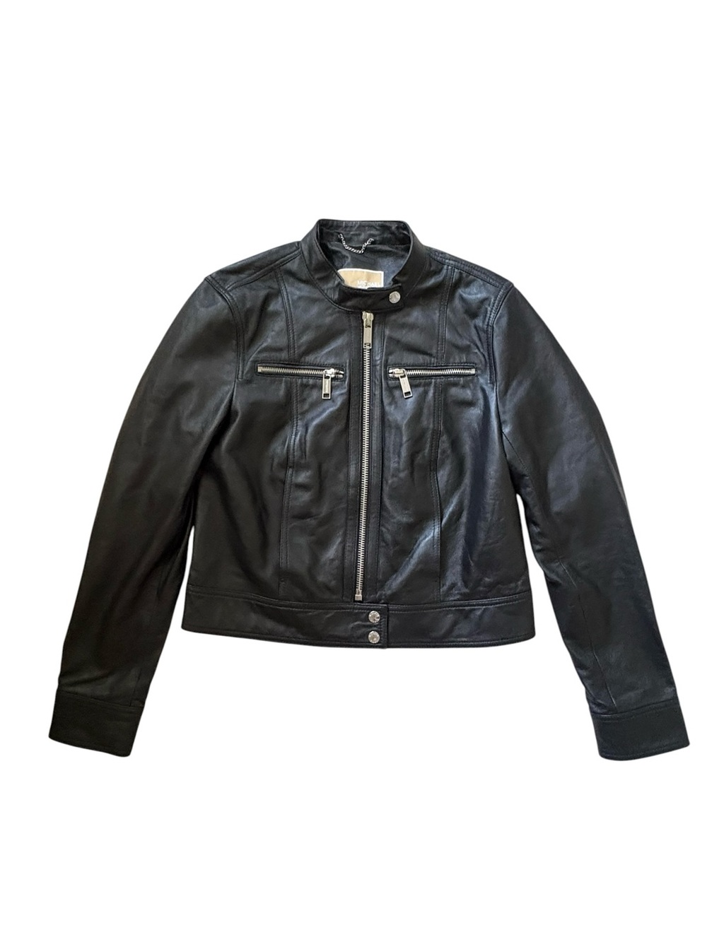 Michael Kors Real Lambskin Leather Moto Biker Jacket Size Small S Black - Picture 3 of 15